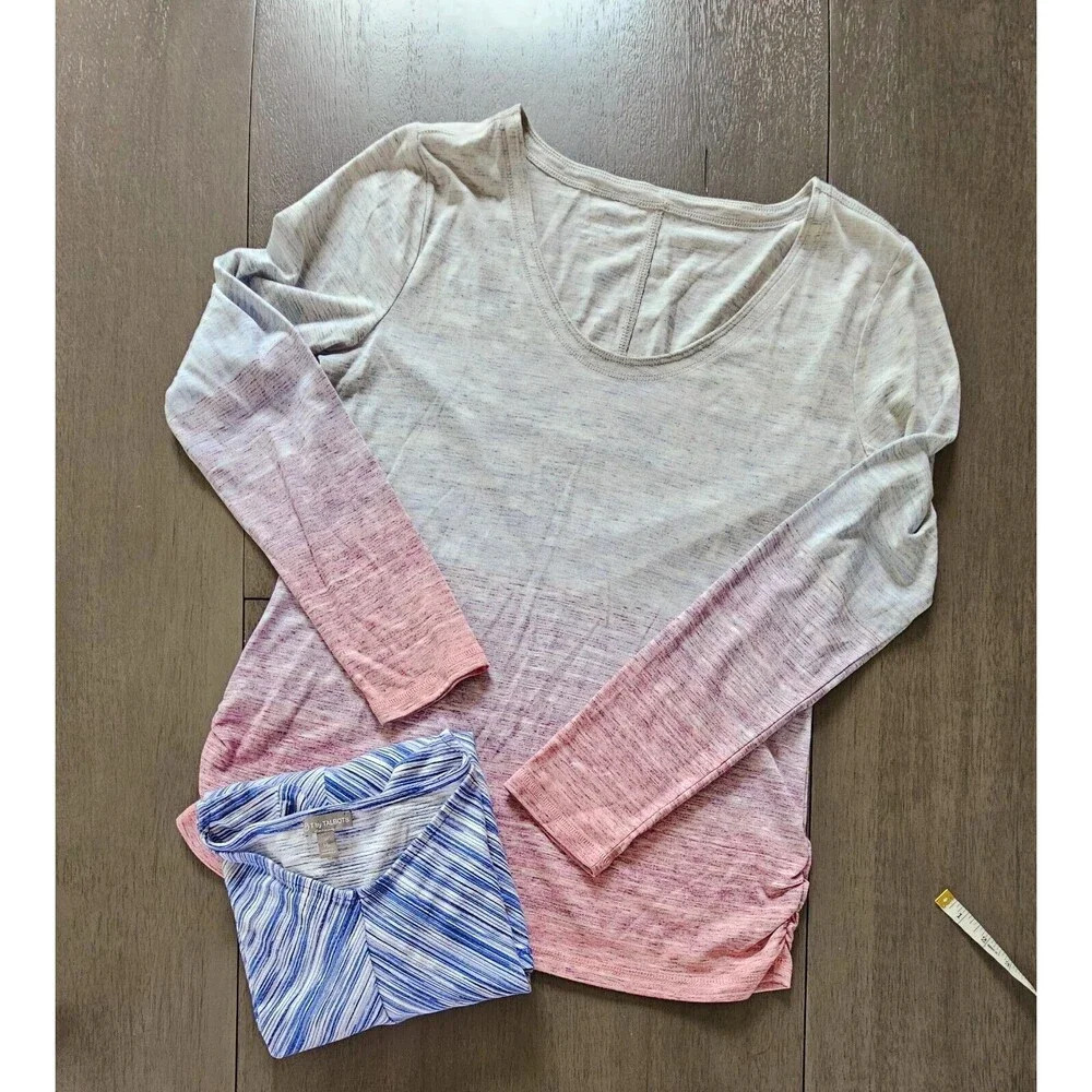 T For Talbots Lot Of 2 Long/3/4 Sleeve T Shirt  Ombre Blue Stripe Medium